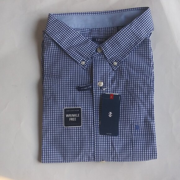 IZOD BLUE PLAID BUTTON DOWN SHIRT MENS BIG & TALL SIZE 5XLT - Picture 1 of 6